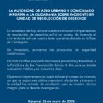 La Autoridad de Aseo Urbano y Domiciliario informa a la ciudadanía sobre incidente en unidad de recolección de desechos. La Autoridad de Aseo Urbano y Domiciliario informa a la ciudadanía sobre incidente en unidad de recolección de desechos.