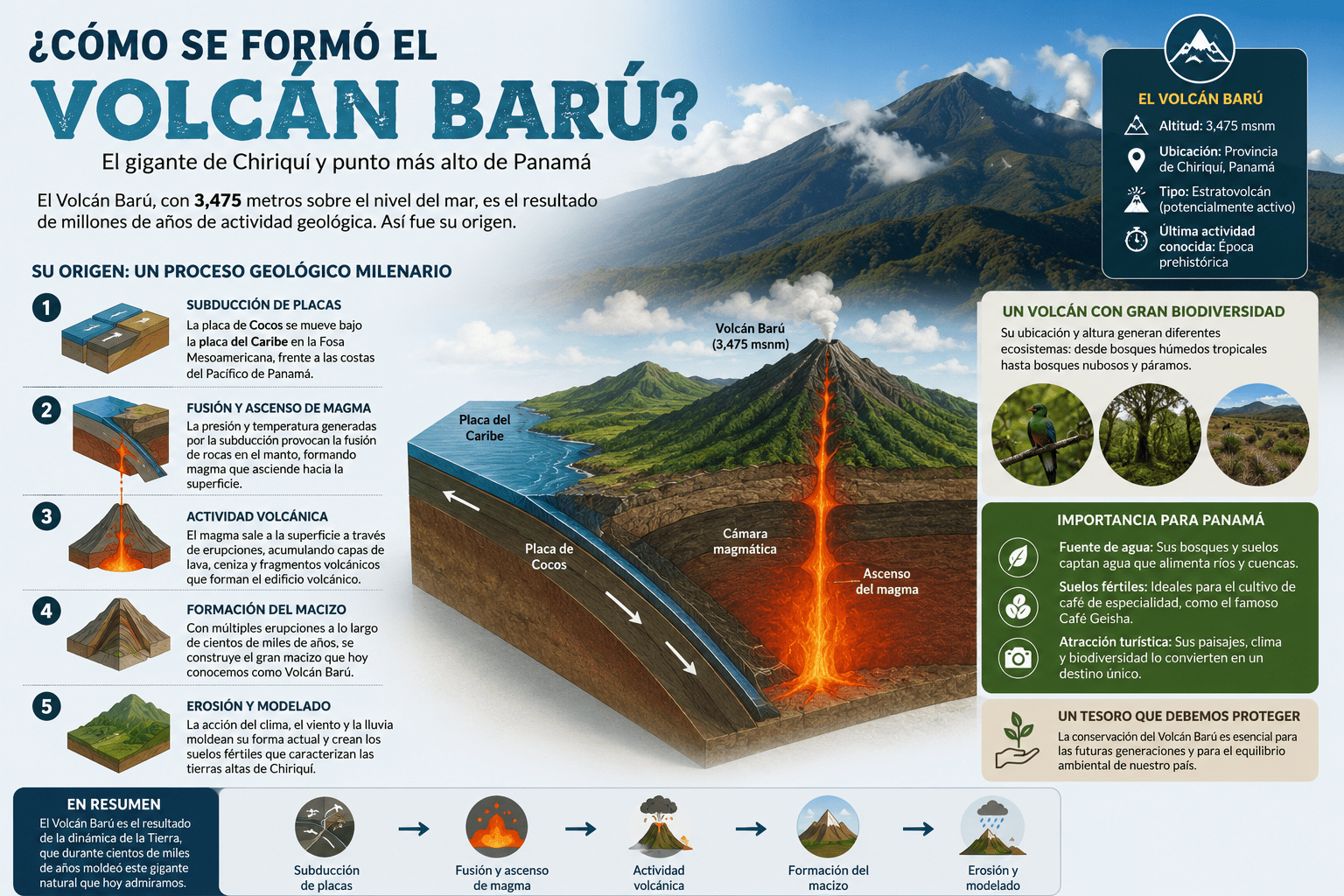Conoce la historia del Volcán Barú, cómo se formó y por qué es uno de los principales atractivos turísticos y naturales de Panamá.