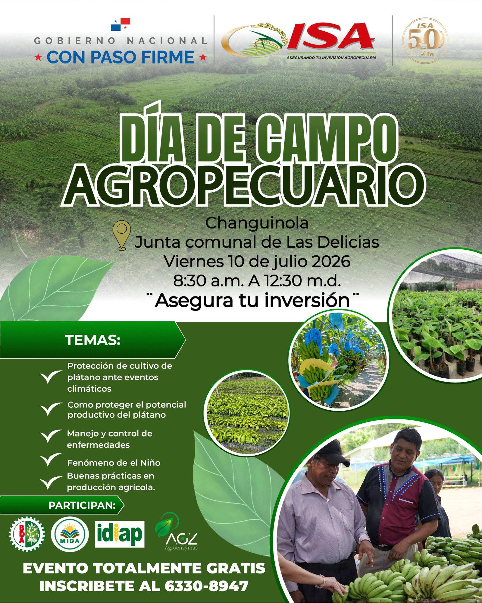 El ISA realizará un Día de Campo Agropecuario en Changuinola para capacitar a productores sobre protección de cultivos, enfermedades y buenas prácticas agrícolas.