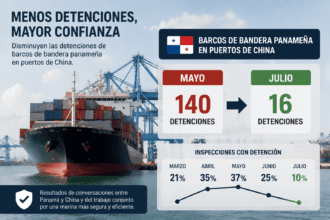 Las detenciones de barcos de bandera panameña en puertos de China registraron una marcada reducción durante julio, pasando de 140 casos reportados en mayo a solo 16, de acuerdo con estadísticas del Tokio MOU, organismo internacional que monitorea las inspecciones a buques en la región Asia-Pacífico.